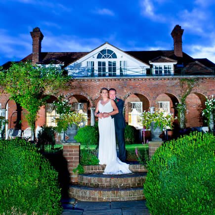 Bride and groom at twilight at their wedding at Micklefield Hall - Mark Sisley Photography