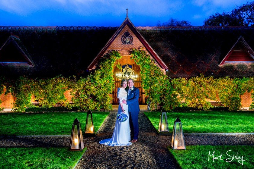 Bride and groom at twilight - wedding at The Dairy Waddesdon - Mark Sisley Photography