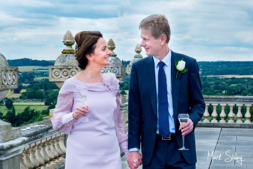 Bride and groom on the terrace at Cliveden House - wedding at Cliveden House Bucks - Mark Sisley Photography