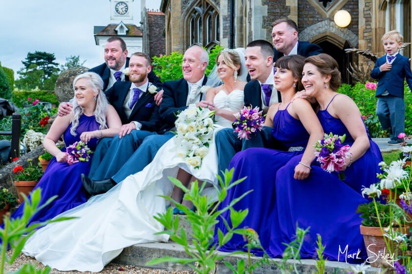 wedding party with royal blue bridesmaid dresses - Mark Sisley Photography