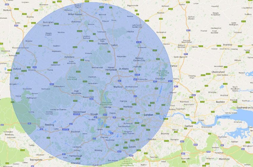 Radius map around Chesham