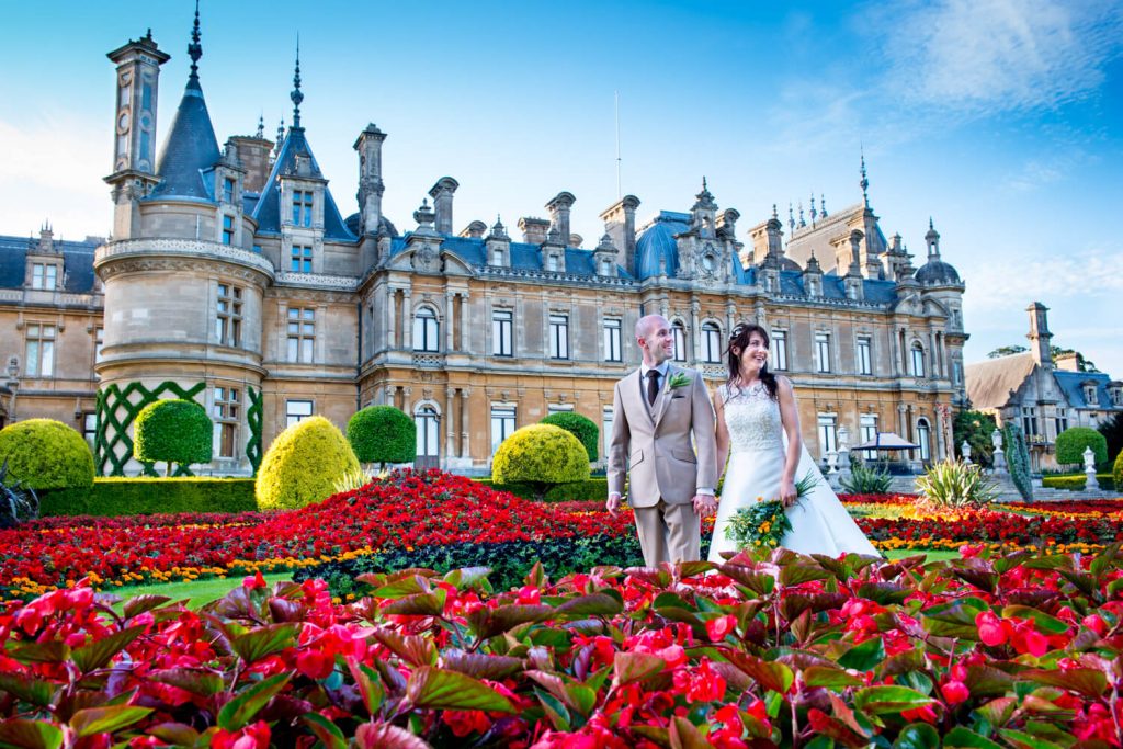 Dairy Waddesdon wedding photographs at the manor through the flower borders