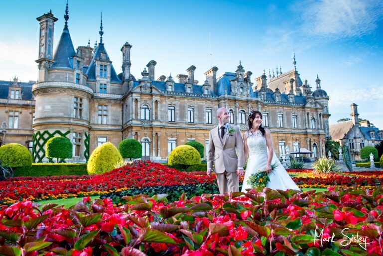 Dairy Waddesdon wedding photographs at the manor through the flower borders