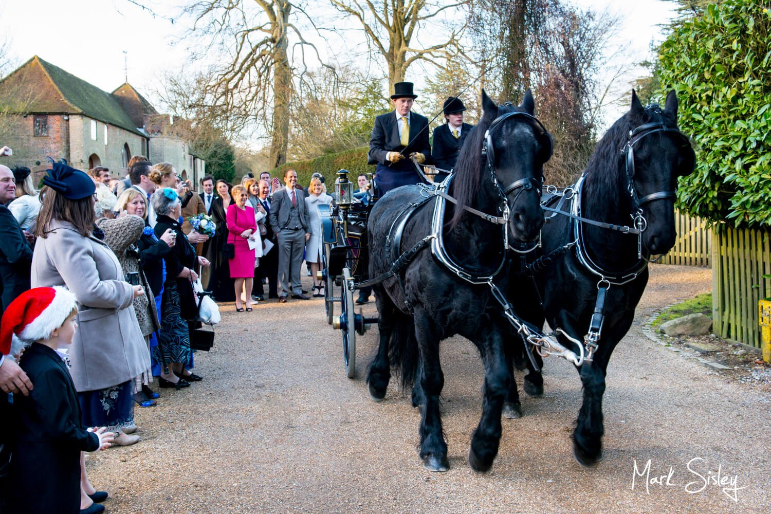 Horse and carriage at Hampden House Christmas wedding