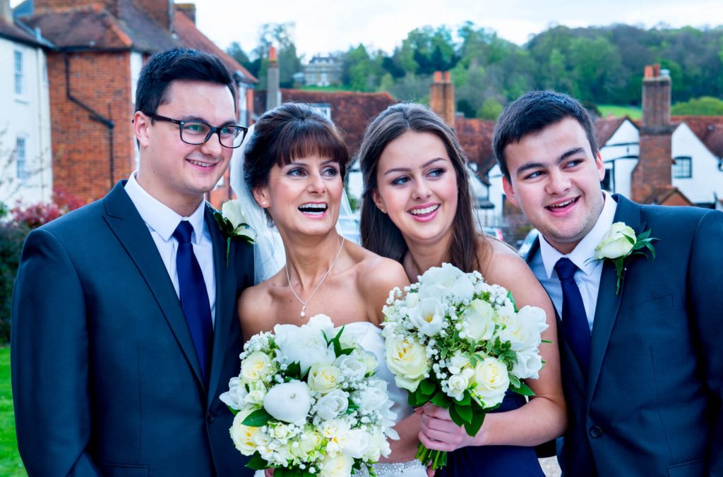 Kings Chapel Amersham wedding photographs of the bride with her sons and daughter