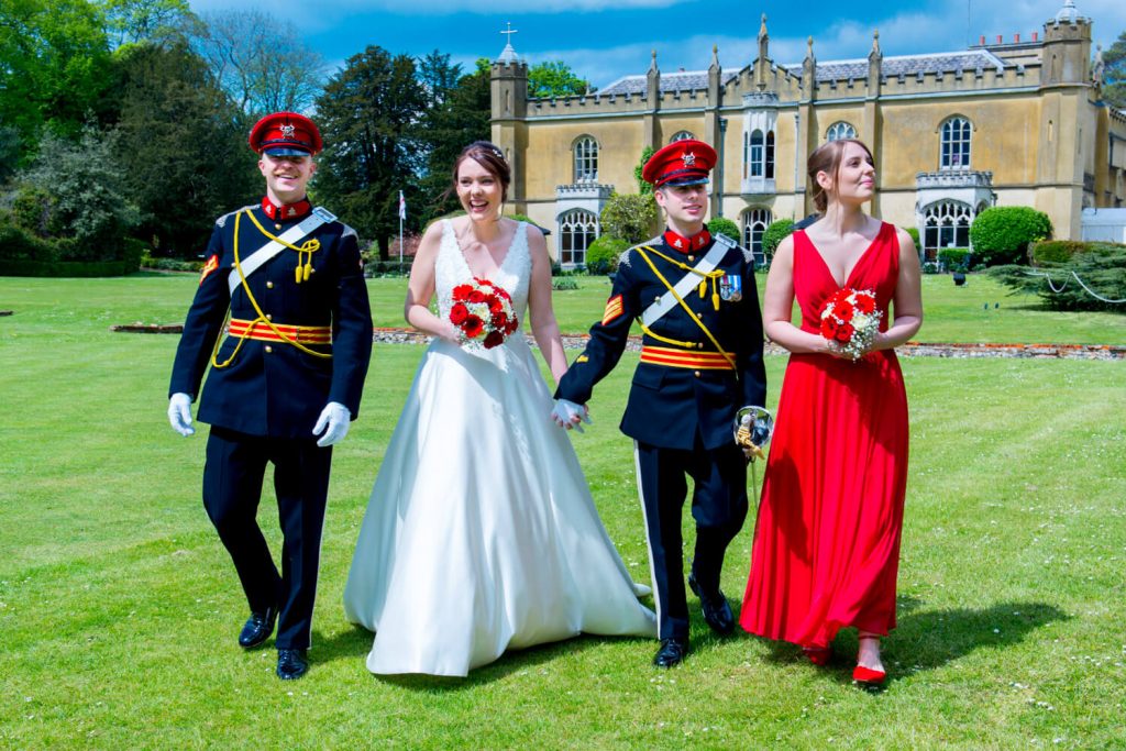 Taking a stroll at Missenden Abbey military wedding