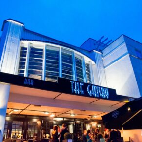 Buckinghamshire and Hertfordshire commercial photography assignment of architectural exteriors at dusk - The Rex Cinema in Berkhamsted at dusk captured with some dramatic floodlighting