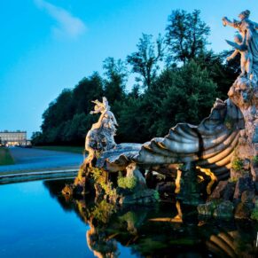 Night time photography shoot at the fountain for Buckinghamshire hotel Cliveden House