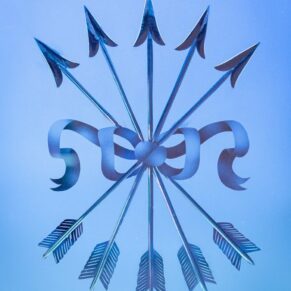 Interior photography of logo glass panel of The Dairy Waddesdon Manor Buckinghamshire