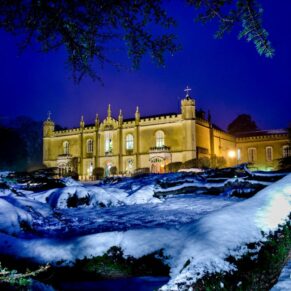 Buckinghamshire exteriors commercial photography to wow your clients - Missenden Abbey captured at Dusk in the snow