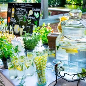 Buckinghamshire wedding detail photography - lemonade stand at Waddesdon Dairy