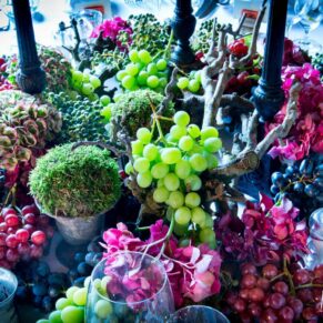 Buckinghamshire detail wedding photography - flamboyant table centre at The Dairy, Waddesdon