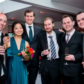 Guests posed for a picture at Stoke Place wedding