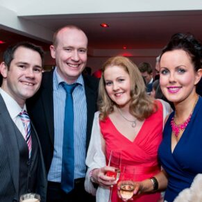 Group posing for the camer at Stoke Place wedding