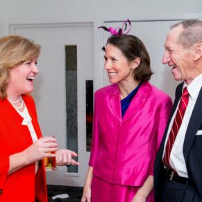 Wedding guests chatting at Stoke Place wedding