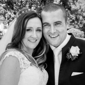 Black and white portrait of bride and groom at Taplow House Hotel wedding