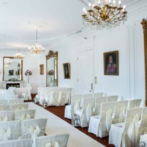 Taplow House hotel interiors setup for wedding ceremony