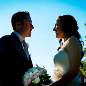 Silhouette image of bride and groom at Taplow House Hotel wedding