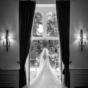 Black and white bridal portrait at Taplow House Hotel wedding