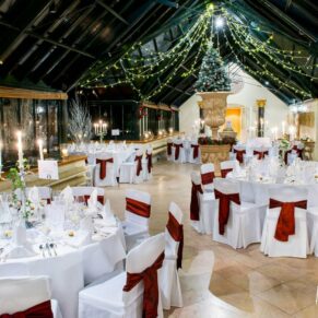 Winter garden with Christmas tree at The Dairy Waddesdon Manor winter wedding