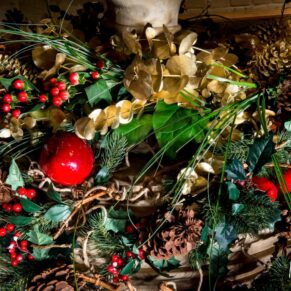 Christmas floral arrangement at The Dairy Waddesdon Manor winter wedding