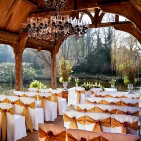 Preparation for an outdoor winter wedding ceremony at The Dairy Waddesdon Manor Buckinghamshire