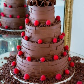 Chocolate wedding cake at Taplow House winter wedding