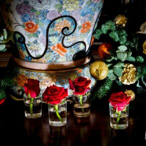 Christmas floral arrangement at Taplow House winter wedding