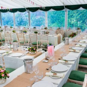 Buckinghamshire marquee wedding photography room setup prior to the meal