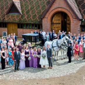 Dairy Waddesdon wedding photos of everyone with the horses and carriage