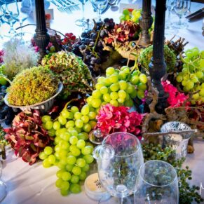 Dairy Waddesdon summer wedding wine themed central table display