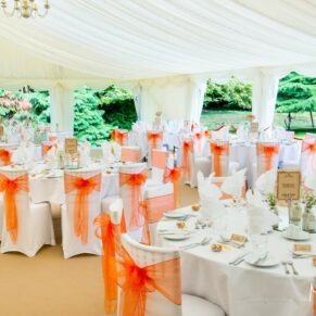 Missenden Abbey wedding photos taken inside the marquee prior to the meal
