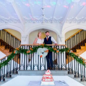 Missenden Abbey wedding photos on the staircase in the Garden Room