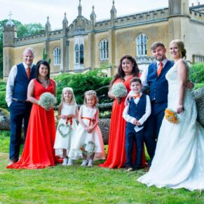 Missenden Abbey wedding photos of the bridal party under the cedar tree