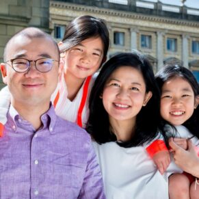 Cliveden House Buckinghamshire portrait photography of a family at the front of the hotel