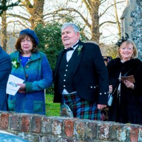 Candid photograph of guests leaving St. John The Baptist Church in Great Gaddesdon