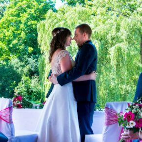 Dairy Waddesdon wedding day first embrace for the newly married couple