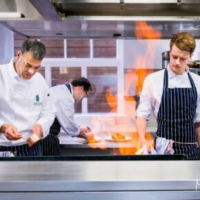 Buckinghamshire business portraits - chefs at work in the kitchen at Taplow House Hotel