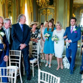 Cliveden House wedding images of the entrance of the bride into the French Dining Room ceremony