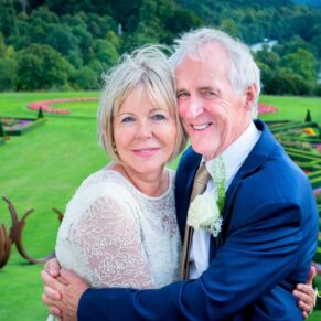 Cliveden House wedding images of the newlyweds on the hotel terrace