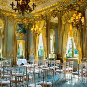 Cliveden House wedding images of the French Dining Room setup for the civil ceremony