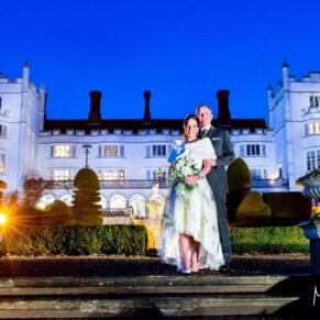 Danesfield House winter wedding photography at dusk of the newlyweds