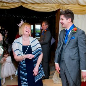Informal shot of guests at Notley Tythe Barn wedding