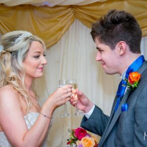 Bride and groom at Notley Tythe Barn wedding