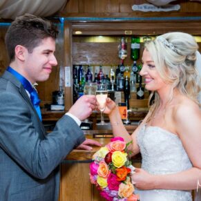 Bride and groom at Notley Tythe Barn wedding