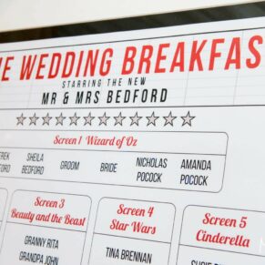 Wedding breakfast seating plan at Notley Tythe Barn wedding