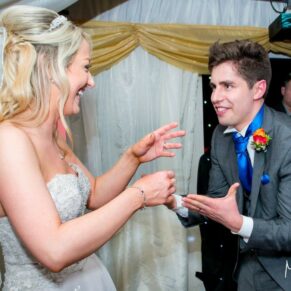 Bride and groom at Notley Tythe Barn wedding