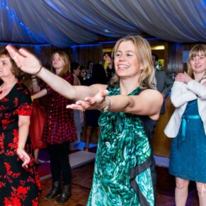 Guests ripping up the dance floor at Notley Tythe Barn wedding