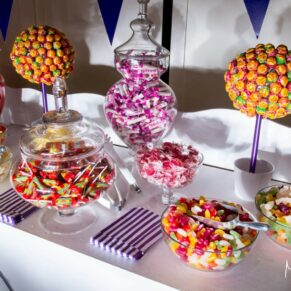 Oakley Court wedding photography of the fabulous sweet trolley display