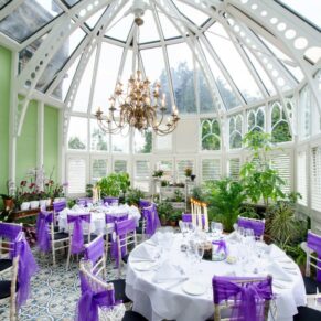 Oakley Court wedding photography of the meal setup the Victorian Glasshouse